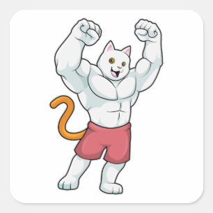 Katt som Bodybuilding med stora muskler Fyrkantigt Klistermärke