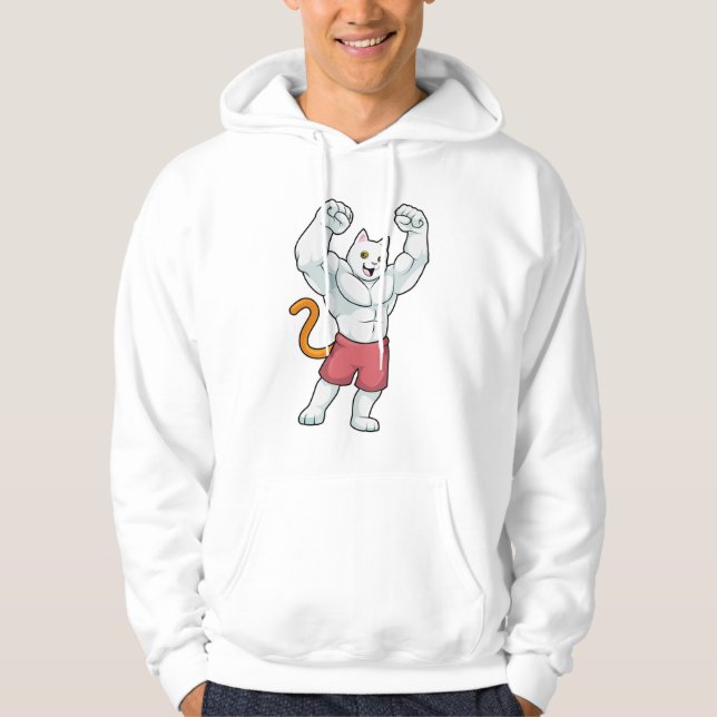 Katt som Bodybuilding med stora muskler Hoodie (Framsida)