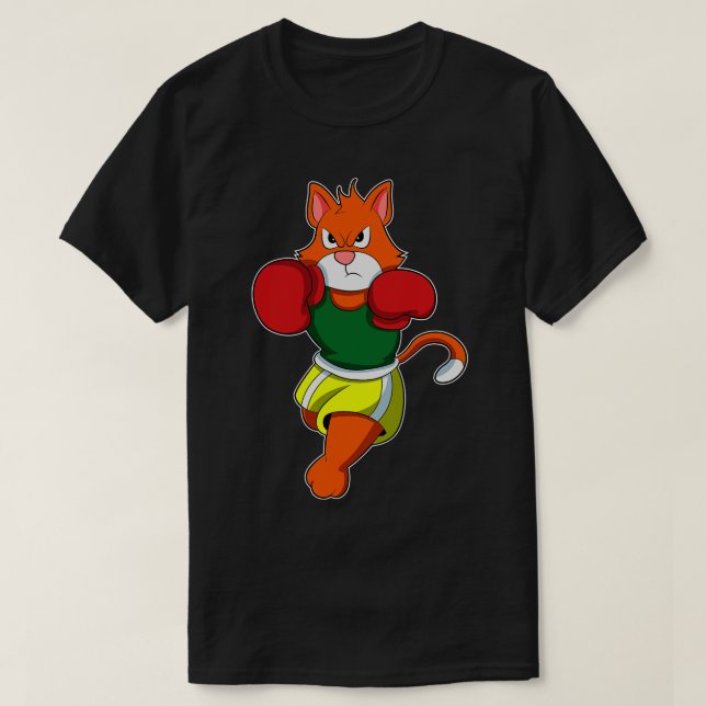 Katt som Boxer med Boxinghandskar T Shirt (Design framsida)