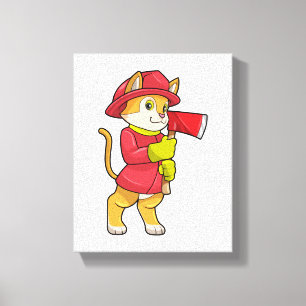 Katt som brandman med Ax Canvastryck