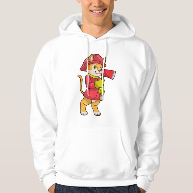 Katt som brandman med Ax Hoodie (Framsida)