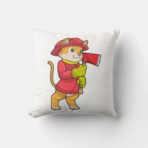 Katt som brandman med Ax Kudde