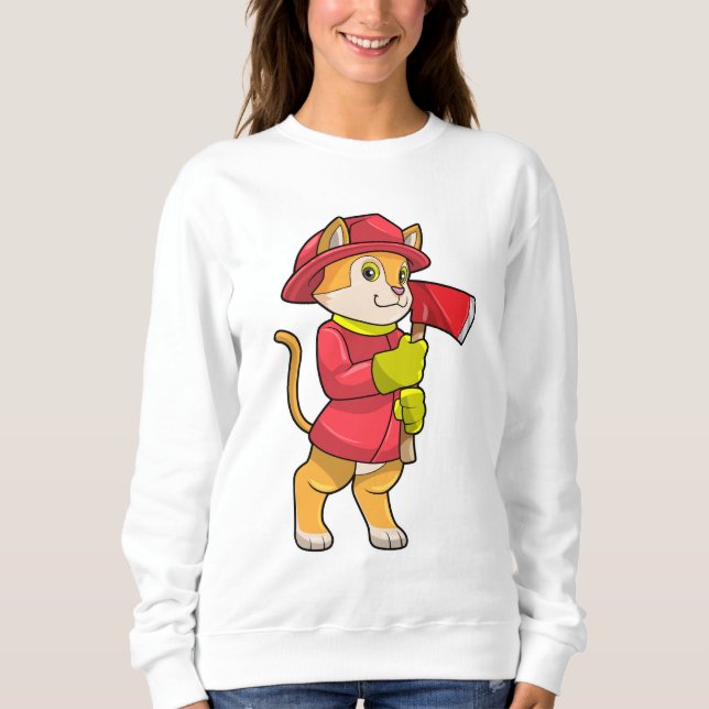 Katt som brandman med Ax T Shirt (Framsida)