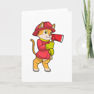 Katt som brandman med yxa kort