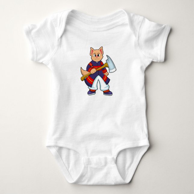 Katt som brandman vid brandavdelningen med Ax T Shirt (Framsida)