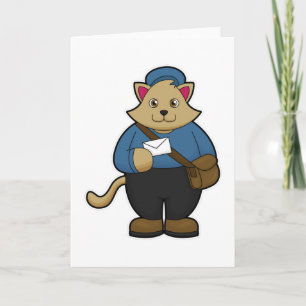 Katt som brevbärare med kuvert och väska kort
