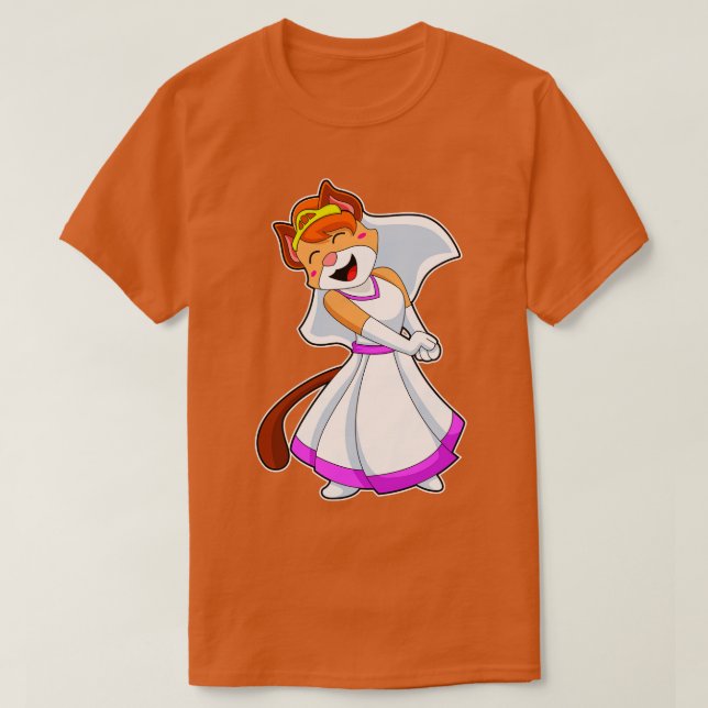 Katt som Bride med Bröllop klänning Krona T Shirt (Design framsida)