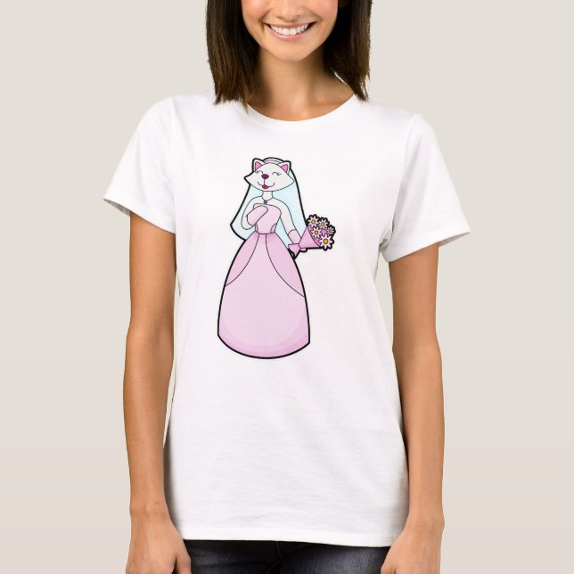 Katt som Bride med Flowers Bunch T Shirt (Framsida)
