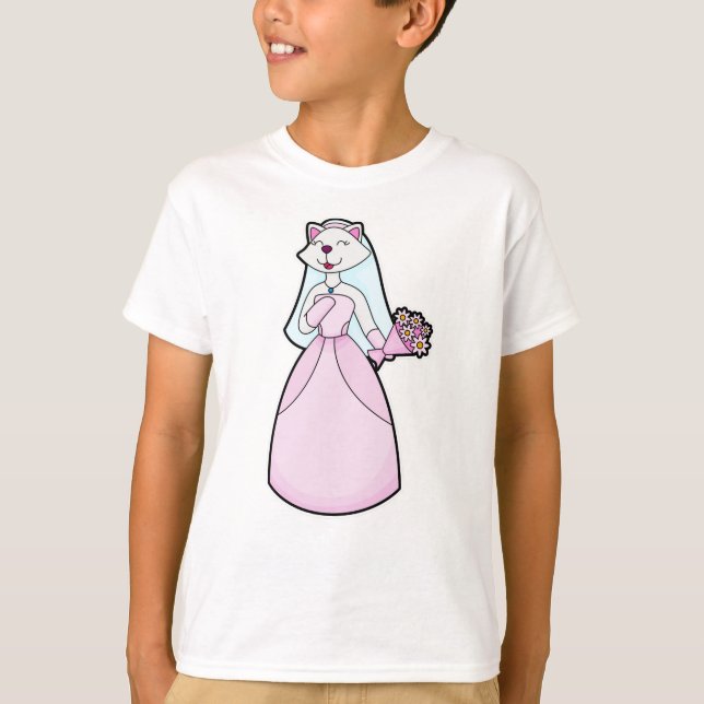 Katt som brud med blomsterbukett t shirt (Framsida)