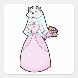 Katt som brud med blomsterknippe fyrkantigt klistermärke