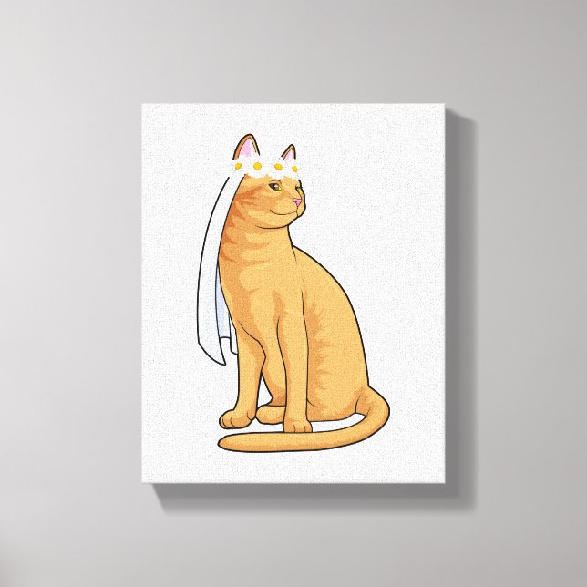 Katt som brud med slöja canvastryck (Framsida)
