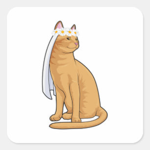 Katt som brud med slöja fyrkantigt klistermärke