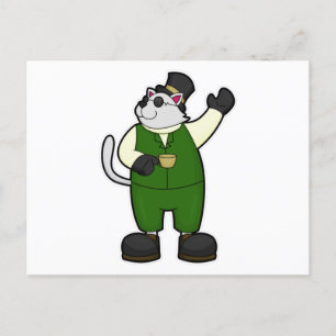 Katt som brudgum med kaffe och hatt vykort