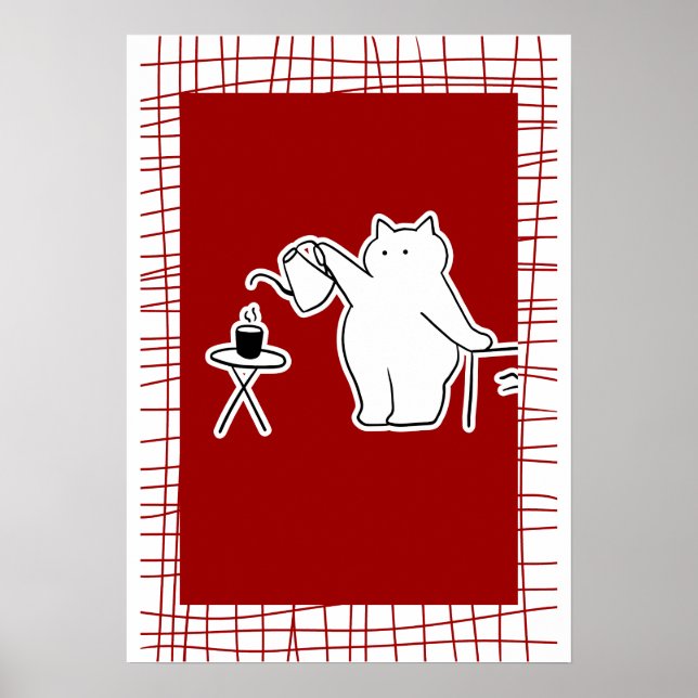 Katt som brygger kaffe — Mysig kaféestetik konst Poster (Framsidan)