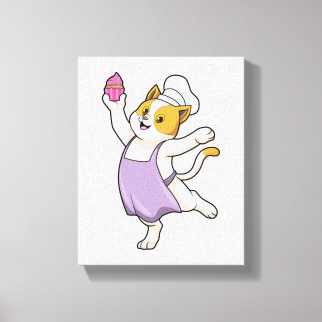 Katt som Cook med kokning apron och Muffin Canvastryck (Framsida)