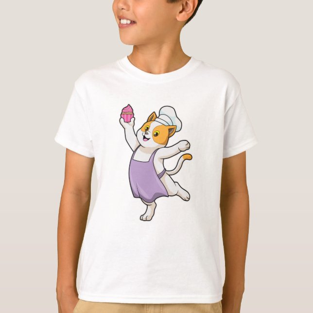 Katt som Cook med kokning apron och Muffin T Shirt (Framsida)