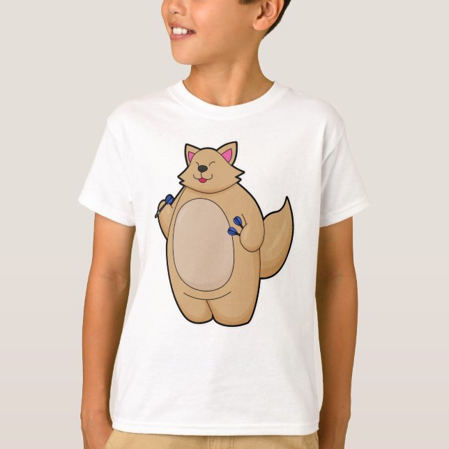 Katt som Dart-spelare med mörka T Shirt (Framsida)