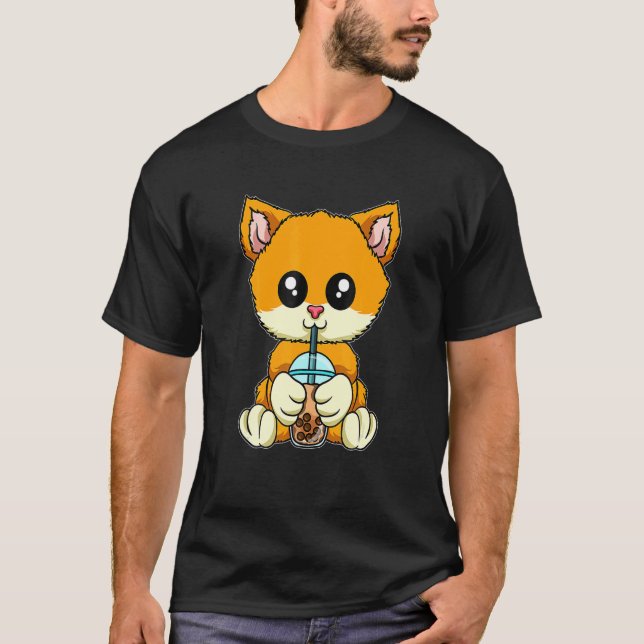 Katt som dricker Bubble Ea Cute Animals med Boba E T Shirt (Framsida)