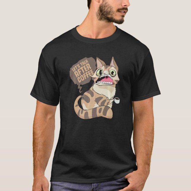 Katt som dricker kaffe lat ignorant katt t shirt (Framsida)