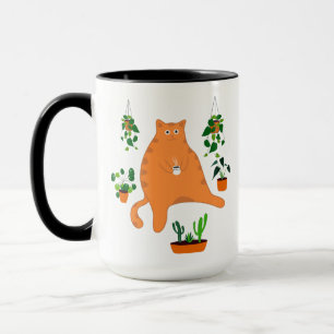 Katt som dricker kaffe Mugg, katt med växter Mugg