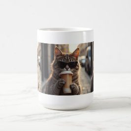Katt som dricker kaffe på en gata kaffemugg