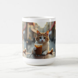 Katt som dricker kaffe på en gata kaffemugg