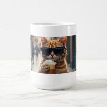 Katt som dricker kaffe på en gata