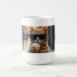 Katt som dricker kaffe på en gata kaffemugg
