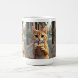 Katt som dricker kaffe på en gata kaffemugg