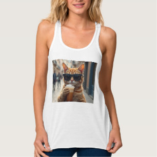 Katt som dricker kaffe på en gata linne med racerback