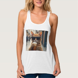 Katt som dricker kaffe på en gata linne med racerback