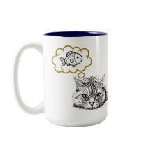 Katt som drömmer om fisk Handritad kaffemugg