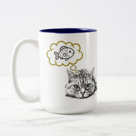 Katt som drömmer om fisk Handritad kaffemugg