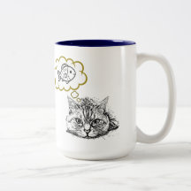 Katt som drömmer om fisk Handritad kaffemugg