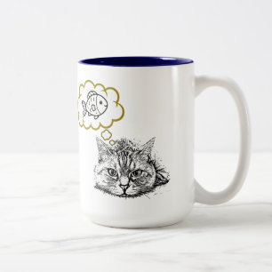 Katt som drömmer om fisk Handritad kaffemugg