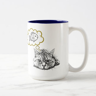 Katt som drömmer om fisk Handritad kaffemugg