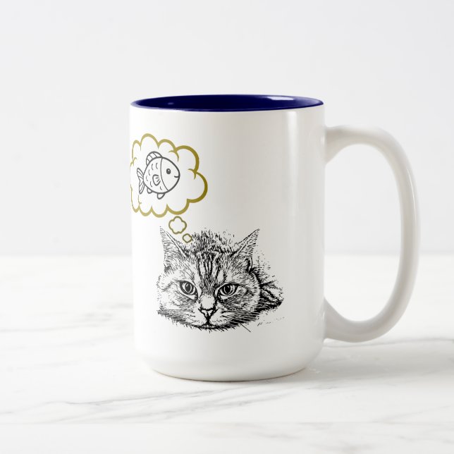 Katt som drömmer om fisk Handritad kaffemugg (Höger)