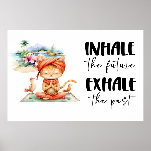 Katt som exponerar yoga inhale exhale poster (Framsidan)