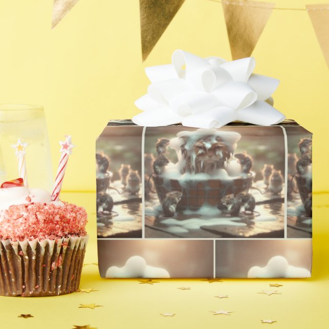 Katt som får en bath presentpapper (Födelsedagsfest)