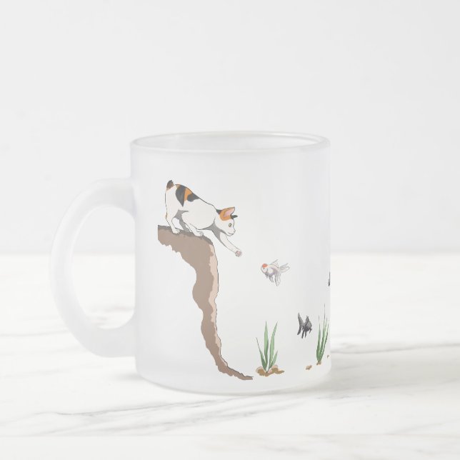 Katt som fiskar genomskinlig frostad mugg (Vänster)