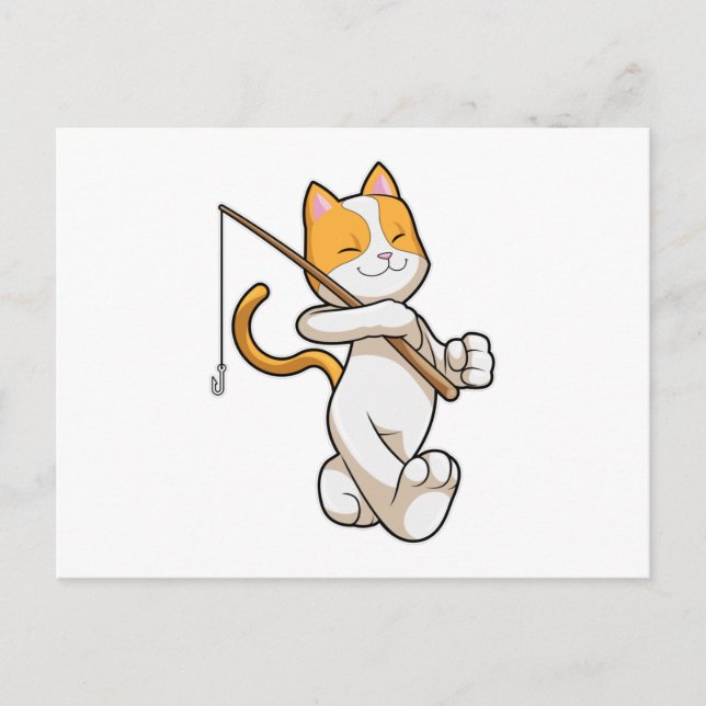 Katt som fiskar med fiskespö vykort (Framsida)