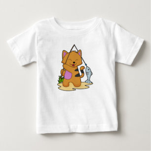Katt som fiskare med fiskstav och fisk t shirt