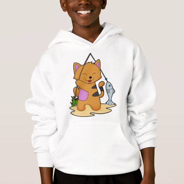 Katt som fiskare med fiskstav och fisk t shirt (Framsida)