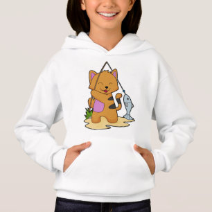Katt som fiskare med fiskstav och fisk t shirt