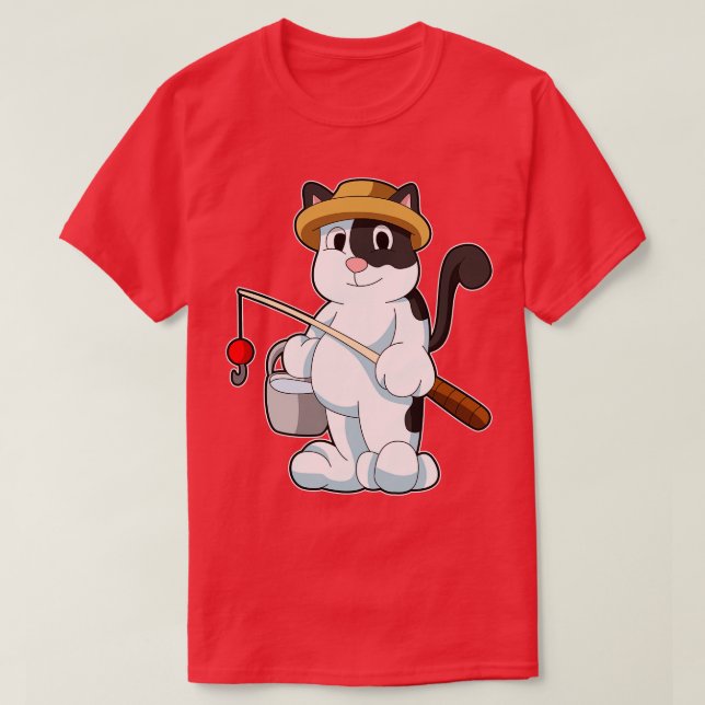 Katt som fiskare med hink vatten t shirt (Design framsida)