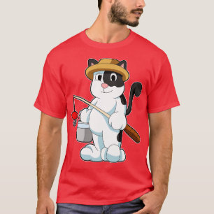 Katt som fiskare med hink vatten t shirt