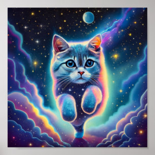 Katt som flyger genom rymden poster