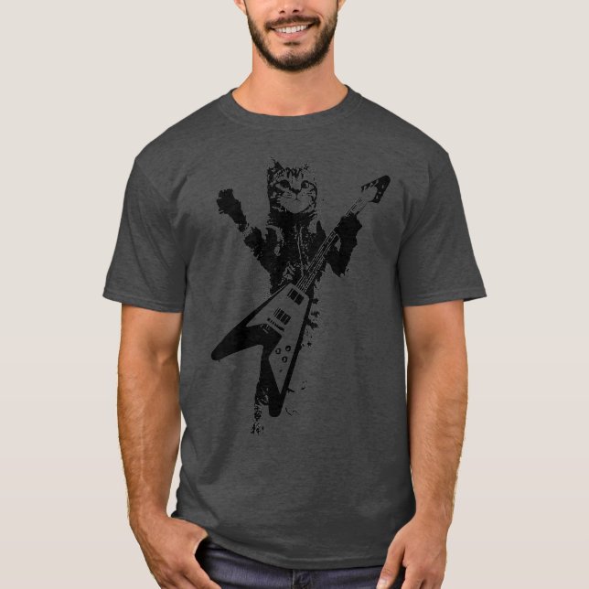 Katt som flyger till Guitar Musician Cat Lover T Shirt (Framsida)