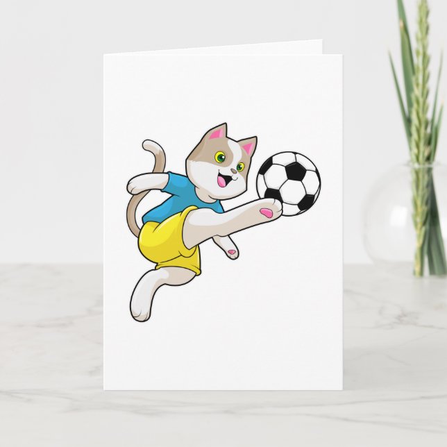 Katt som fotbollsspelare med fotboll kort (Framsida)