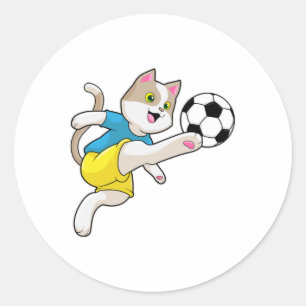 Katt som fotbollsspelare med fotboll runt klistermärke